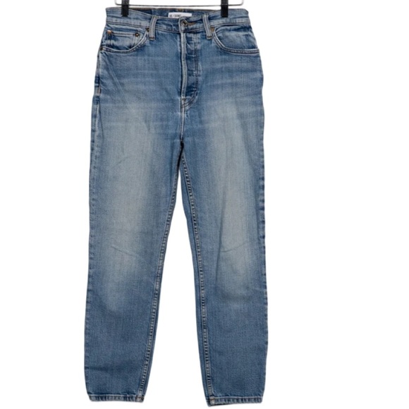 Re/Done High-Rise Ankle Crop Jeans in Dusty Blue. Size 28 - Picture 2 of 10
